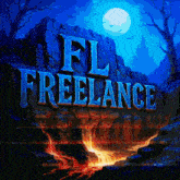 a sign that says fl freelance with a mountain in the background