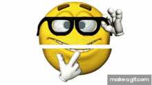 a cartoon smiley face with glasses and braces on his teeth