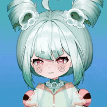 a girl with white hair has a swirl on her face and red eyes