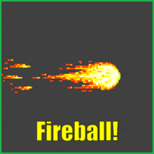a pixel art of a fireball with the words fireball written below it