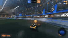 a rocket league game with a star wars advertisement on the wall