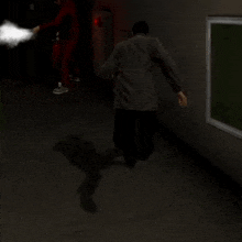 a man is using a fire extinguisher to extinguish a fire on the floor