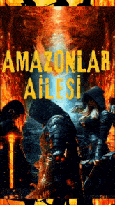 a poster for amazonlar ailesi shows a man and a woman in armor