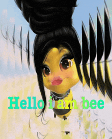 a picture of a bee girl with the words hello i am bee below her