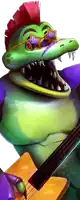 a cartoon alligator with sunglasses and a mohawk is playing a guitar .