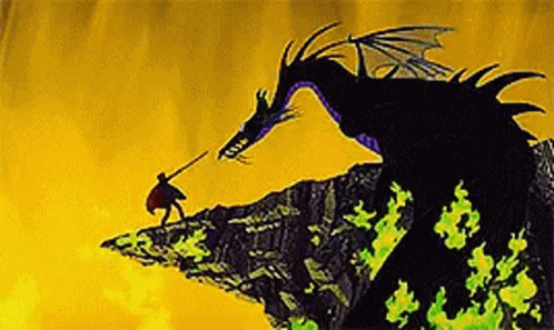 gif of a dragon attacking a man on a cliff