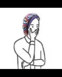 a black and white drawing of a person wearing a sleeping cap covering their mouth .