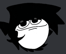 a black and white drawing of a person with a smile on their face