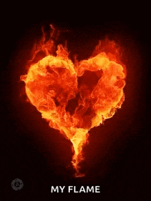 a poster with a heart made of fire and the words my flame