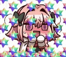 a cartoon of a girl with a bow on her head surrounded by stars