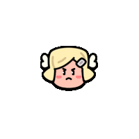 a cartoon of a girl holding a sword with a sad face on her face .