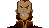 a man with a beard and a red collar looks angry