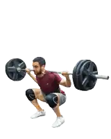 a man in a maroon shirt is lifting a barbell over his head