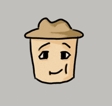 a drawing of a person wearing a hat and smiling