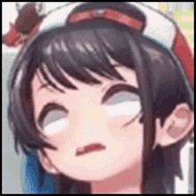a close up of a cartoon character with her eyes closed and a hat on .