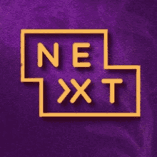 a purple background with a yellow logo that says ne > xt