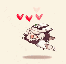a cartoon character is flying through the air with hearts above her