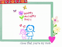 a happy mother 's day card with a drawing of a woman and a girl