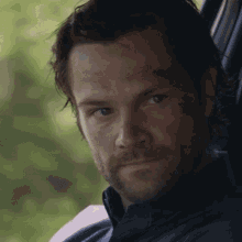 a man with a beard is sitting in a car
