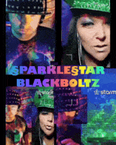 a poster for sparklestar blackboltz shows a man and a woman wearing hats