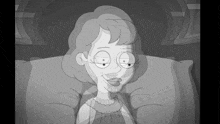 a black and white cartoon of a woman in a bed