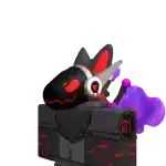 a black and red robot with a purple smoke coming out of it 's mouth .