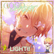 a picture of a boy with the words goodnight light