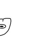 a black and white drawing of a face with two eyes and a circle in the middle