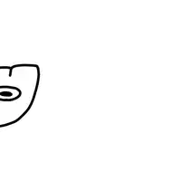 a black and white drawing of a face with two eyes and a circle in the middle