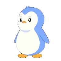 a blue and white penguin with its eyes closed and its wings outstretched