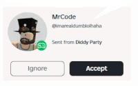 a screenshot of a person 's profile with a button that says accept or ignore .