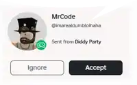 a screenshot of a person 's profile with a button that says accept or ignore .