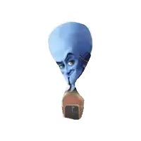 a cartoon character with a big blue head is taking a selfie