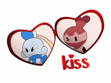 a picture of two cartoon characters with the word kiss underneath them