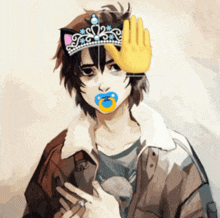 a drawing of a person with a pacifier and a crown on their head