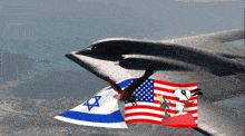 a cartoon eagle is flying over an american flag