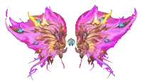 a pair of pink and gold wings with a blue circle in the middle on a white background
