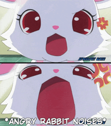 a picture of an angry rabbit with the words angry rabbit noises