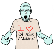 a cartoon of a man wearing a t-shirt that says i love glass cannon