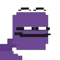 a pixel art of a purple monster with a black and white face and a smile .