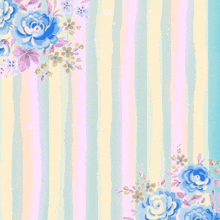 a colorful striped background with blue and purple flowers and the words in arabic