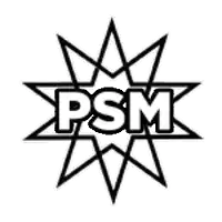 a black and white drawing of a star with the word psm in the center .