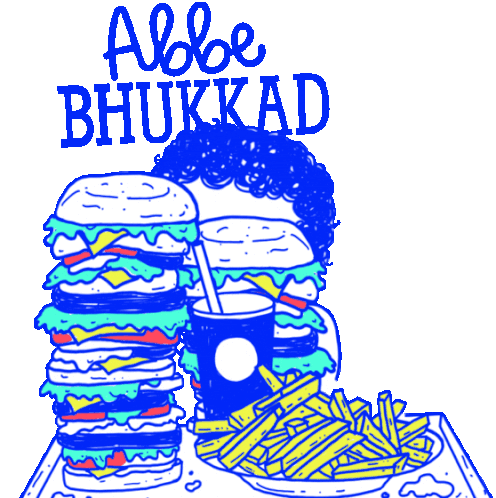Chubby Kid Peeps Through Food Saying 'Always Hungry' In Hindi Sticker - Gup Shup Abbe Bhukkad Burgers Stickers