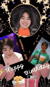 a collage of photos of a woman with the words happy birthday written on the bottom
