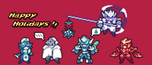 a pixel art greeting card wishing happy holidays