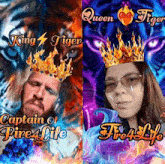 a man and a woman wearing crowns with the words king tiger and queen tiger written on them