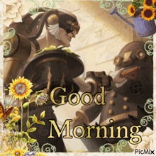 a picture of two robots with the words good morning