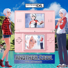 a pink nintendo ds with another code two memories on the screen