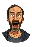a cartoon drawing of a man with a beard and a surprised look on his face