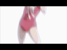 a woman in a pink swimsuit and a blue hat is making a funny face .